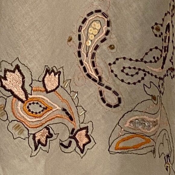 Apostrophe Floral Embroidered Tan Linen Blend Skirt, Women's Size 8P - Picture 3 of 6